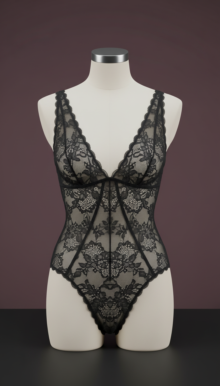 Body de encaje negro obsidiana